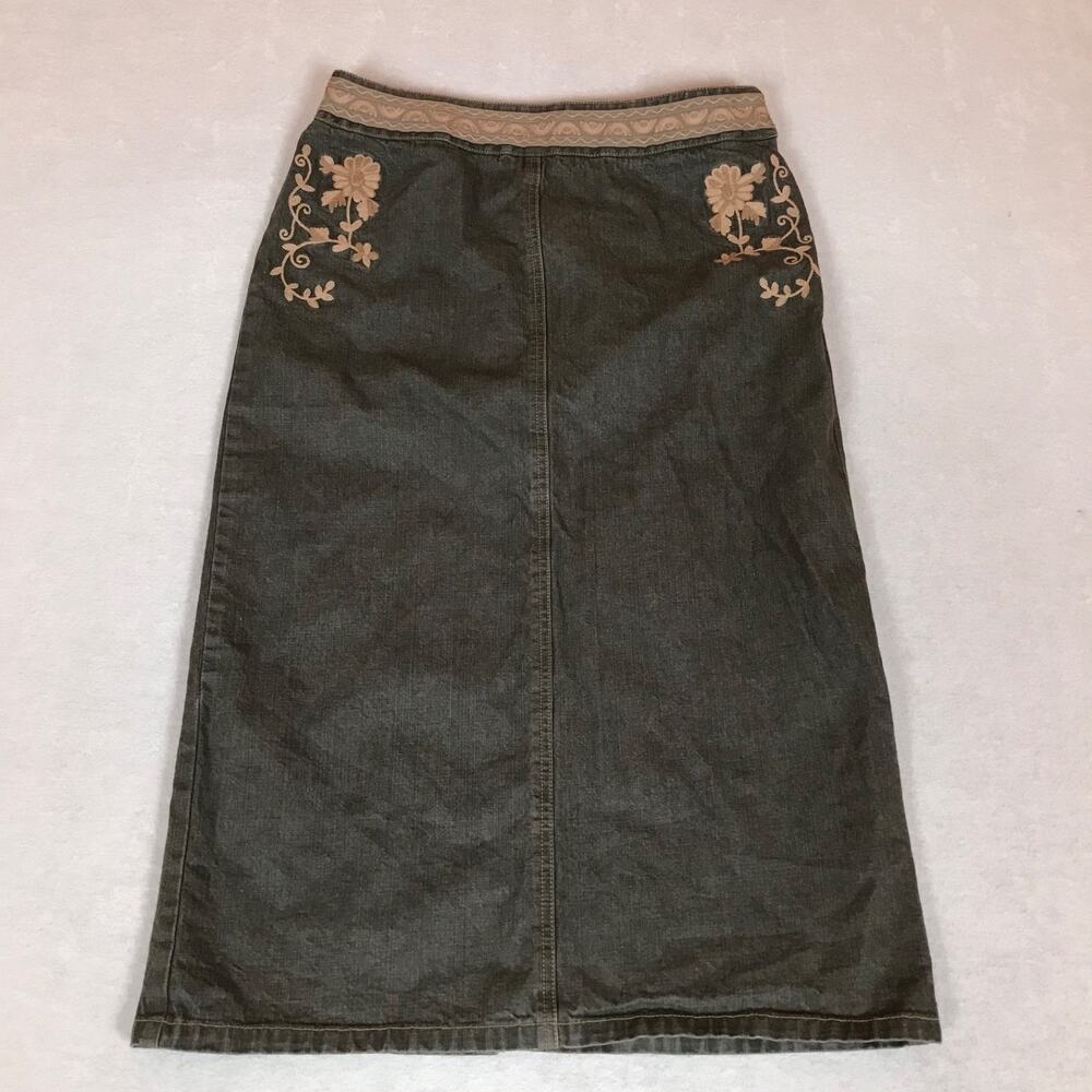 Vintage Y2K WilliSmith Grunge Brocade Paisley Floral Long Cotton Denim Skirt - Picture 1 of 6